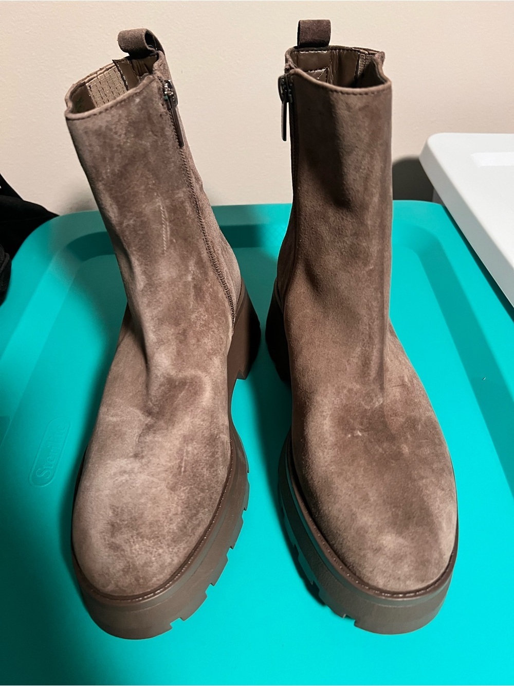 Vince Camuto Brown Suede Platform Zip Ankle Boots